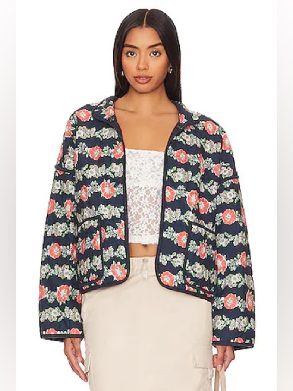 Free People Chloe Quilted Floral Jacket in Dusk Combo, Size XS